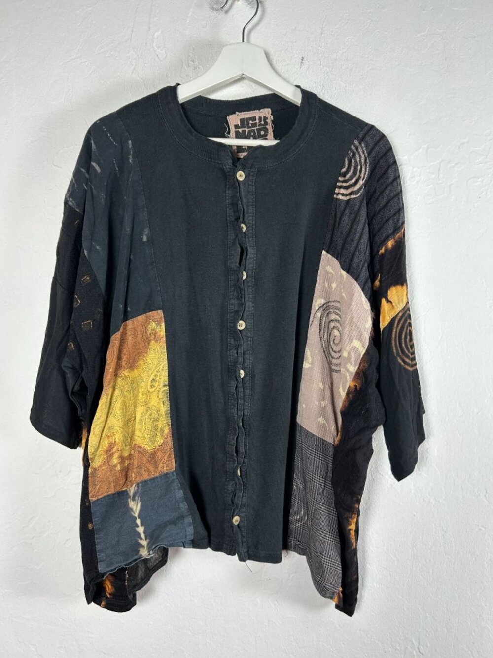 JG'S MAD LAB Womens Patchwork Lagenlook Oversized Top One Size 3/4 Sleeve Artsy